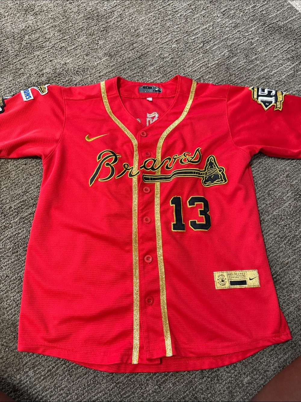 Kids Red Acuña Jr. #13 Baseball Jersey - Youth Fan Shirt World Series Champions